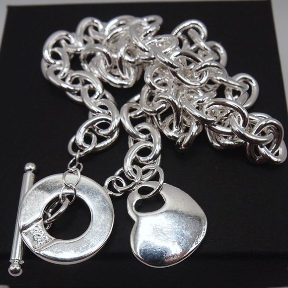Stunning "Homage" ♥ Heart ♥ w/ Toggle Stamped 925 Sterling Silver Necklace - Picture 2 of 9